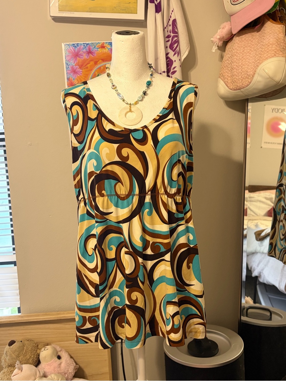 cha cha vente Multicolor Swirl Tank — Teal, Brown & Cream